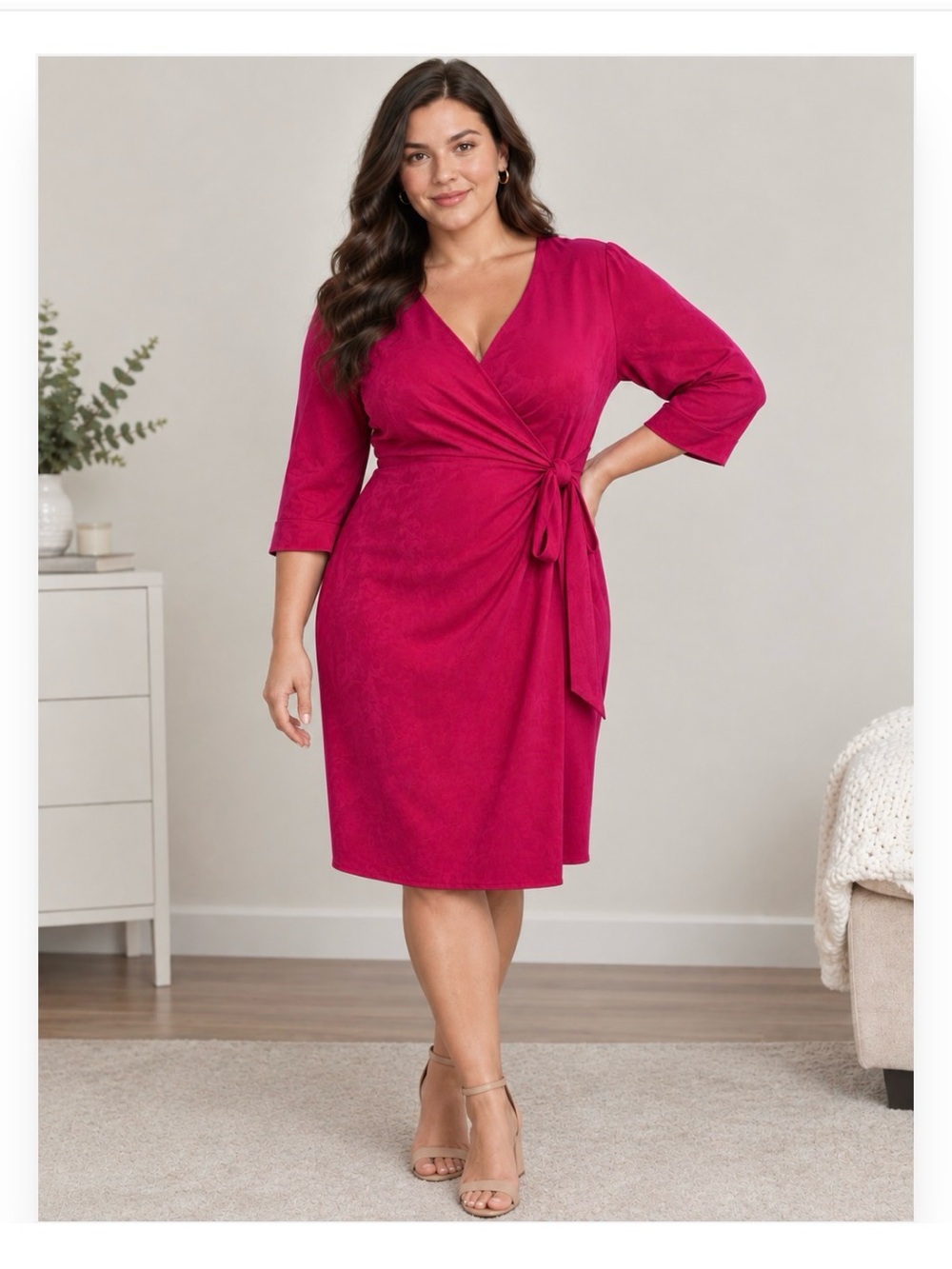 DVF Julia Mini Style V-Neck Dress in Raspberry Pink